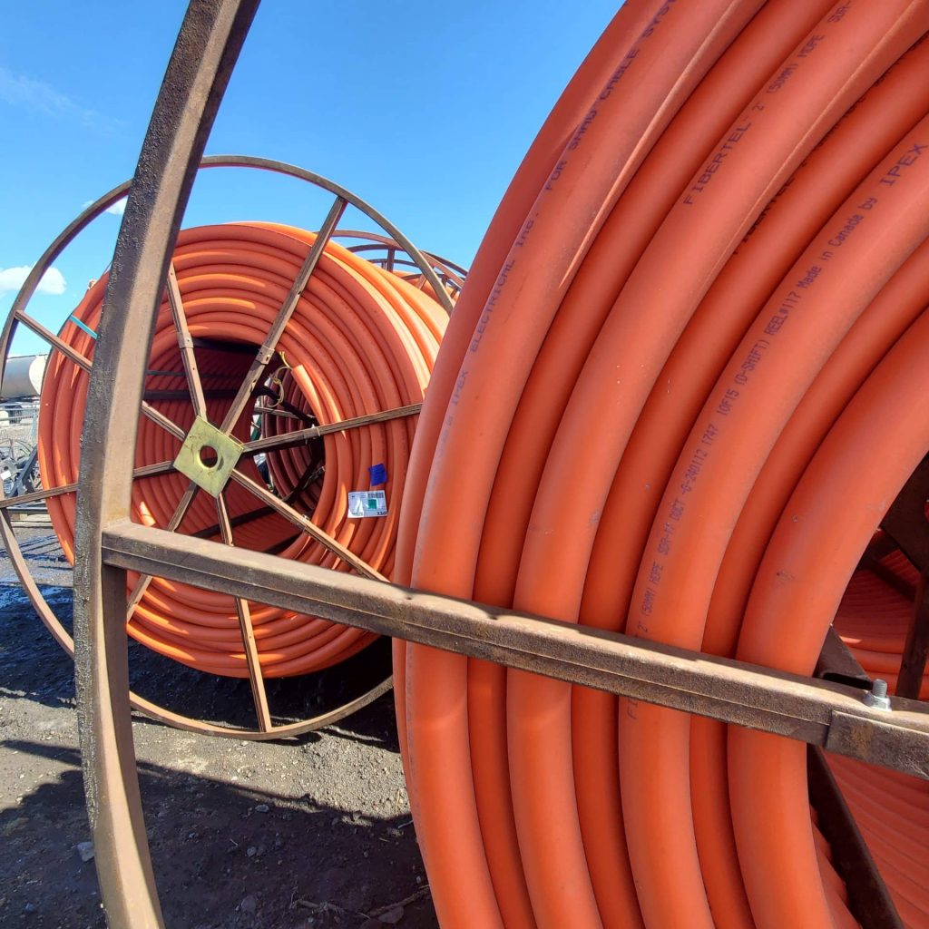 A spool of conduit used in outside plant fiber optic cabling installations as well as large scale network cabling installations.